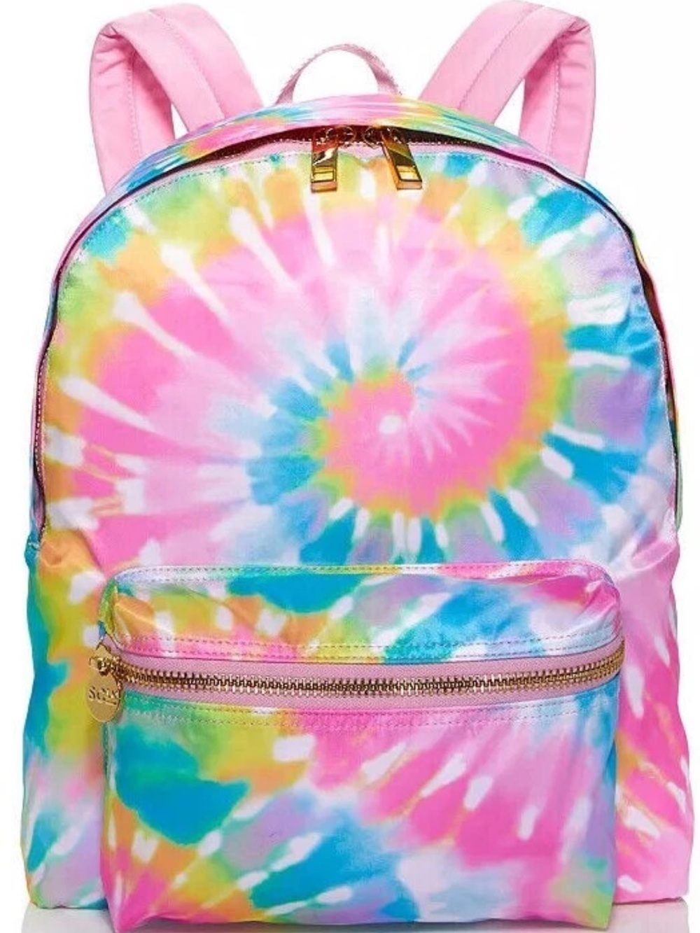 NEW STONEY CLOVER LANE Tie Dye Backpack Pastel Zip Gold Pink Blue White
